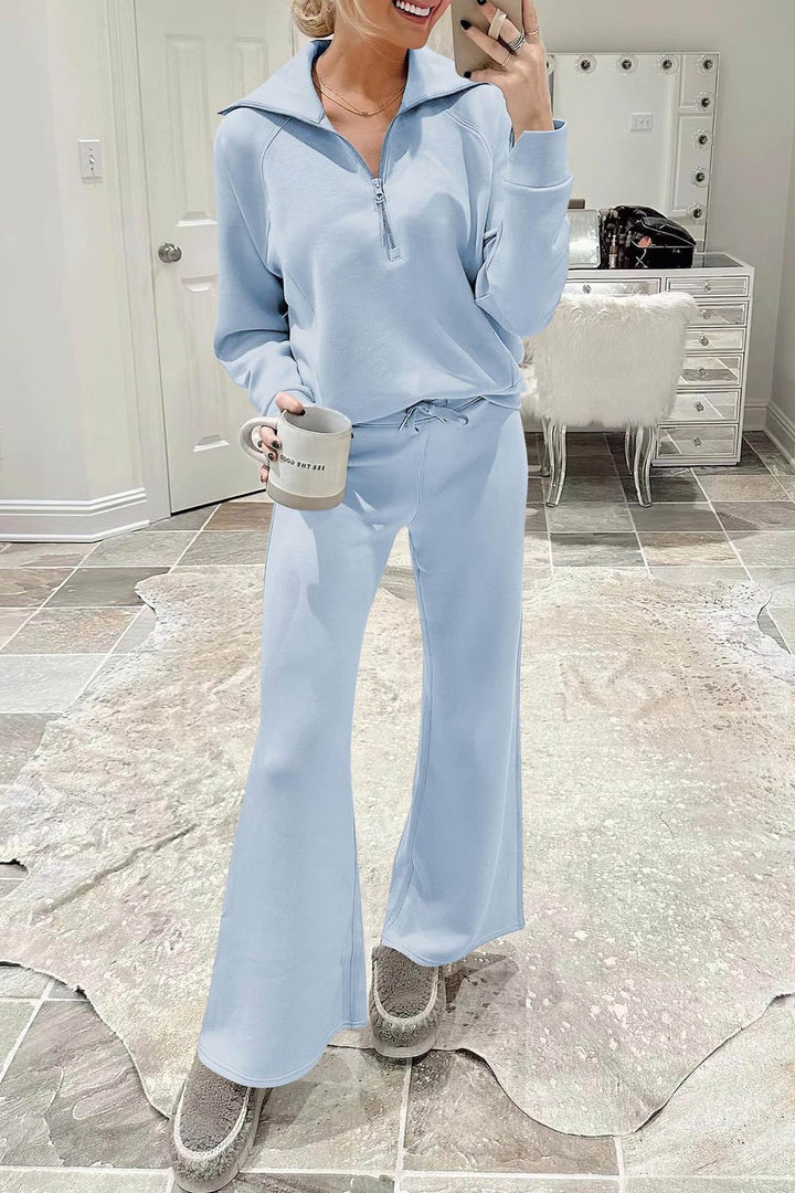 Drune | Langes Hosen-Set mit weitem Bein und Revers-Reißverschluss-Sweatshirt