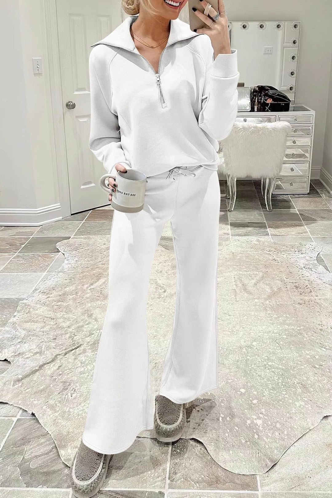 Drune | Langes Hosen-Set mit weitem Bein und Revers-Reißverschluss-Sweatshirt