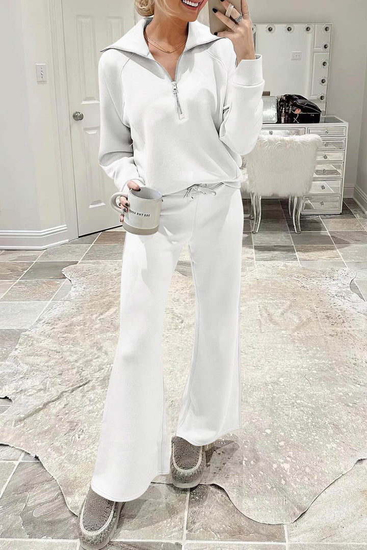 Drune | Langes Hosen-Set mit weitem Bein und Revers-Reißverschluss-Sweatshirt