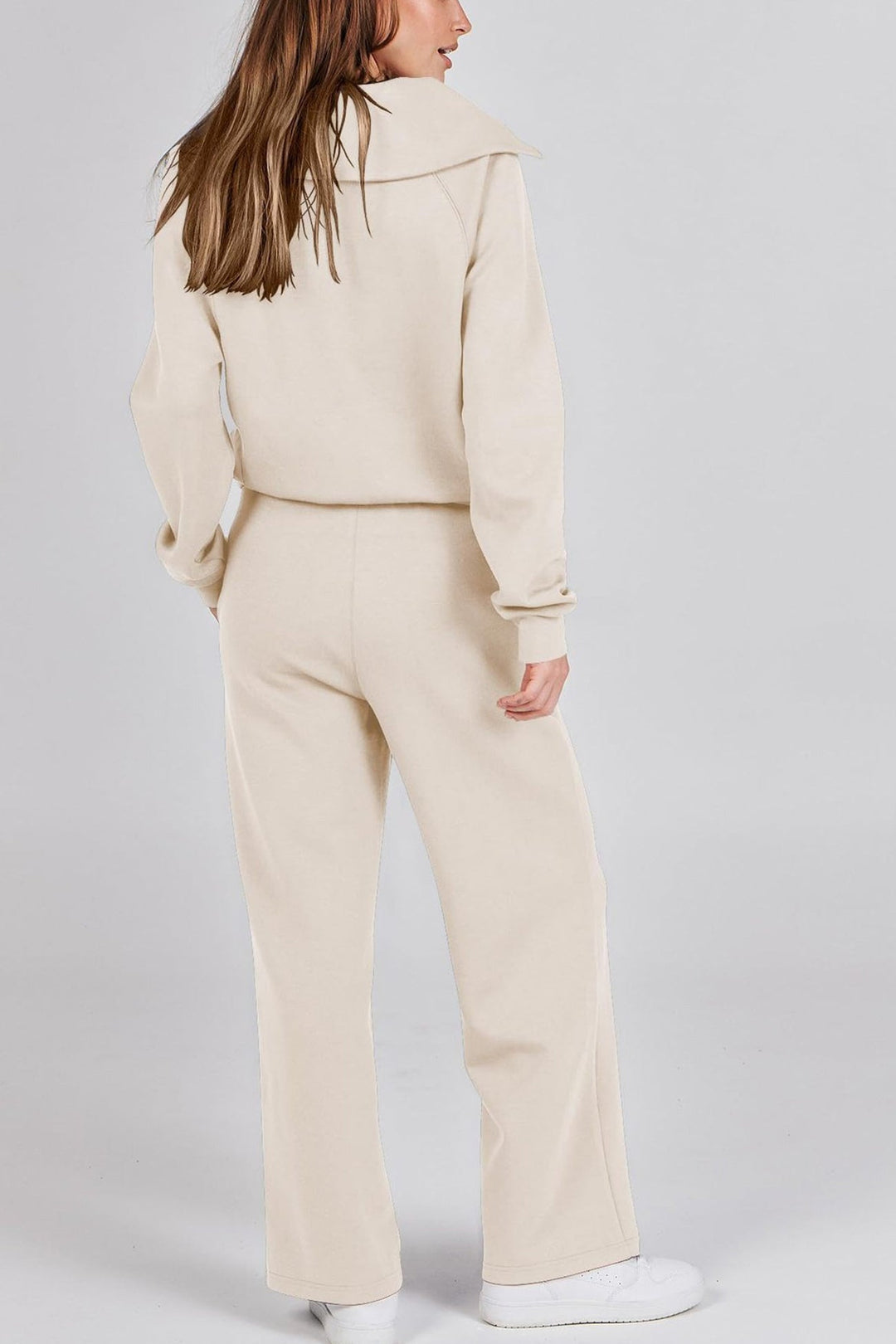 Drune | Langes Hosen-Set mit weitem Bein und Revers-Reißverschluss-Sweatshirt