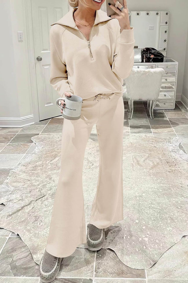 Drune | Langes Hosen-Set mit weitem Bein und Revers-Reißverschluss-Sweatshirt
