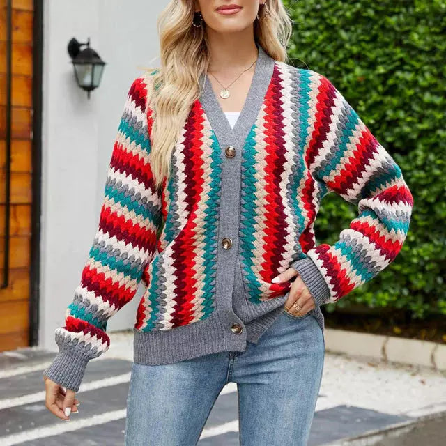 Drune | Bunter Strick Strickjacke
