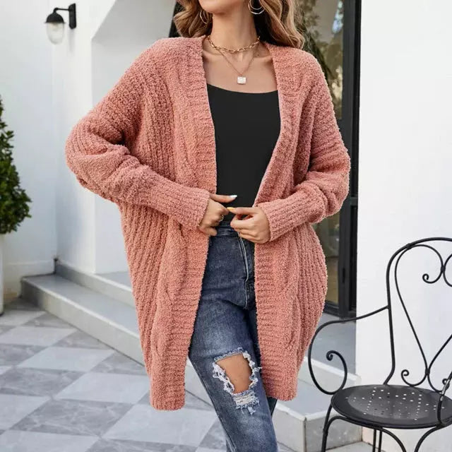 Drune | Einfarbige Kuschelige Strickjacke Für Damen