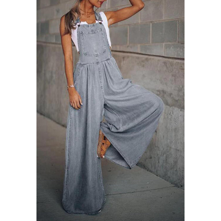 Drune | mit weitem Bein ärmellos lockere Passform Denim Overall Jumpsuit für Frauen