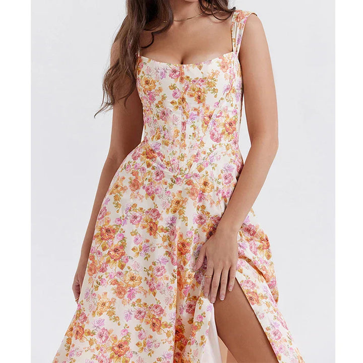 Drune | Blumen Korsett Midi Kleid