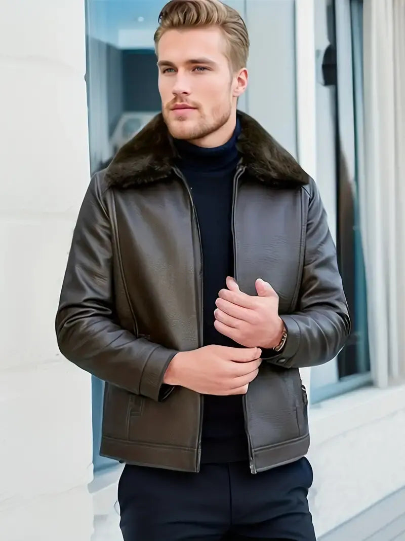 Drune | Herren Braun Lederjacke - Stilvoll & Warm Pelzkragen