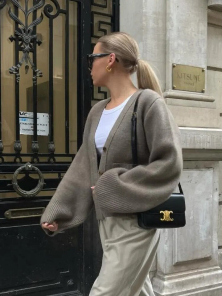 Drune | Damen Stilvoll Strickcardigan mit Knopfverschluss und V-Ausschnitt