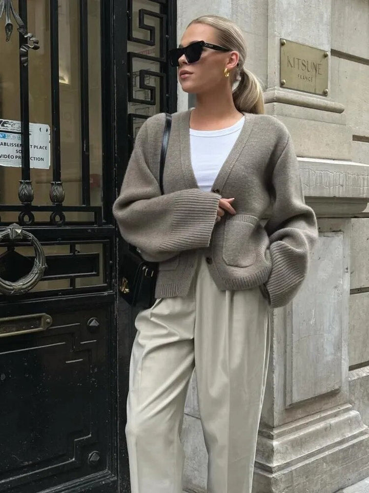 Drune | Damen Stilvoll Strickcardigan mit Knopfverschluss und V-Ausschnitt