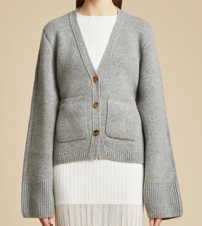 Drune | Damen Stilvoll Strickcardigan mit Knopfverschluss und V-Ausschnitt