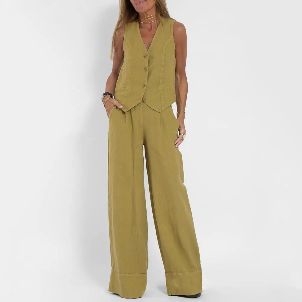 Drune | Ärmellose Leinenjacke und weite Hose für Damen