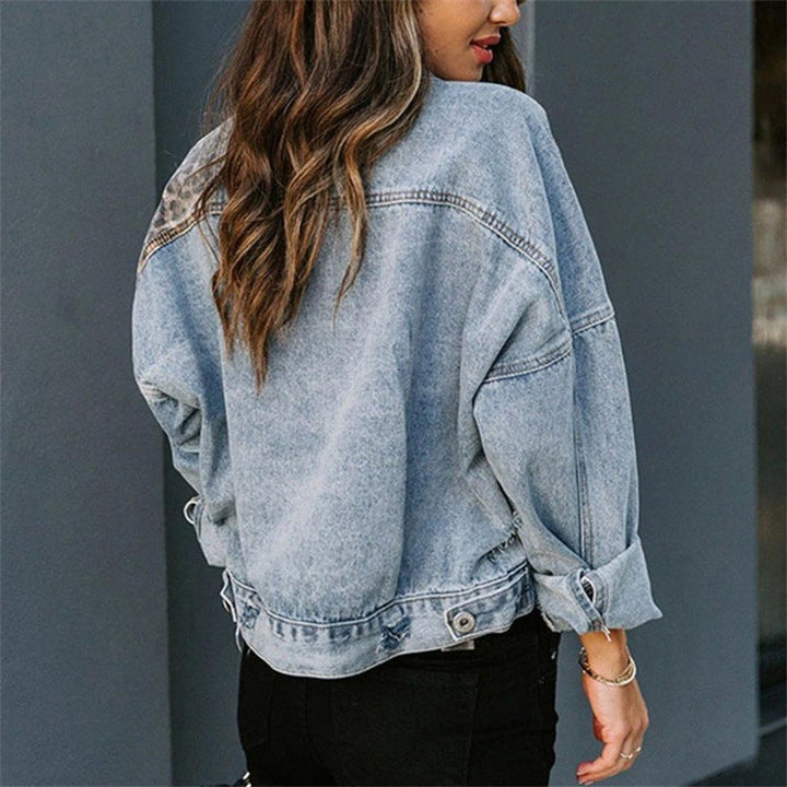 Drune | Leopardprint Distressed Denimjacke