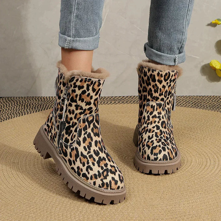 Drune | Leopardenmuster Schneestiefel für Damen – Gemütliches & Stylisches Winterfußbett
