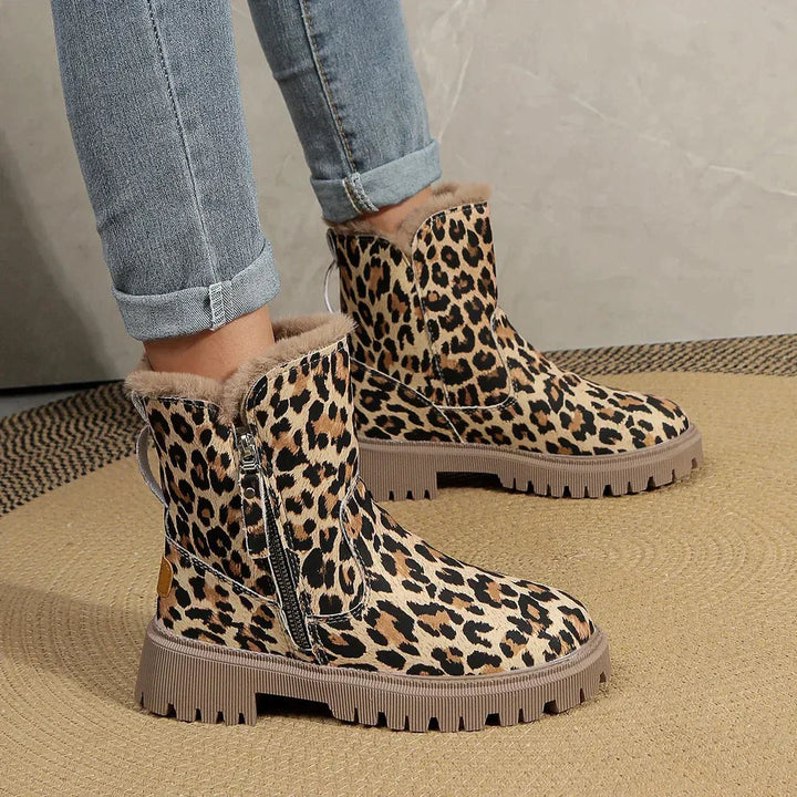 Drune | Leopardenmuster Schneestiefel für Damen – Gemütliches & Stylisches Winterfußbett
