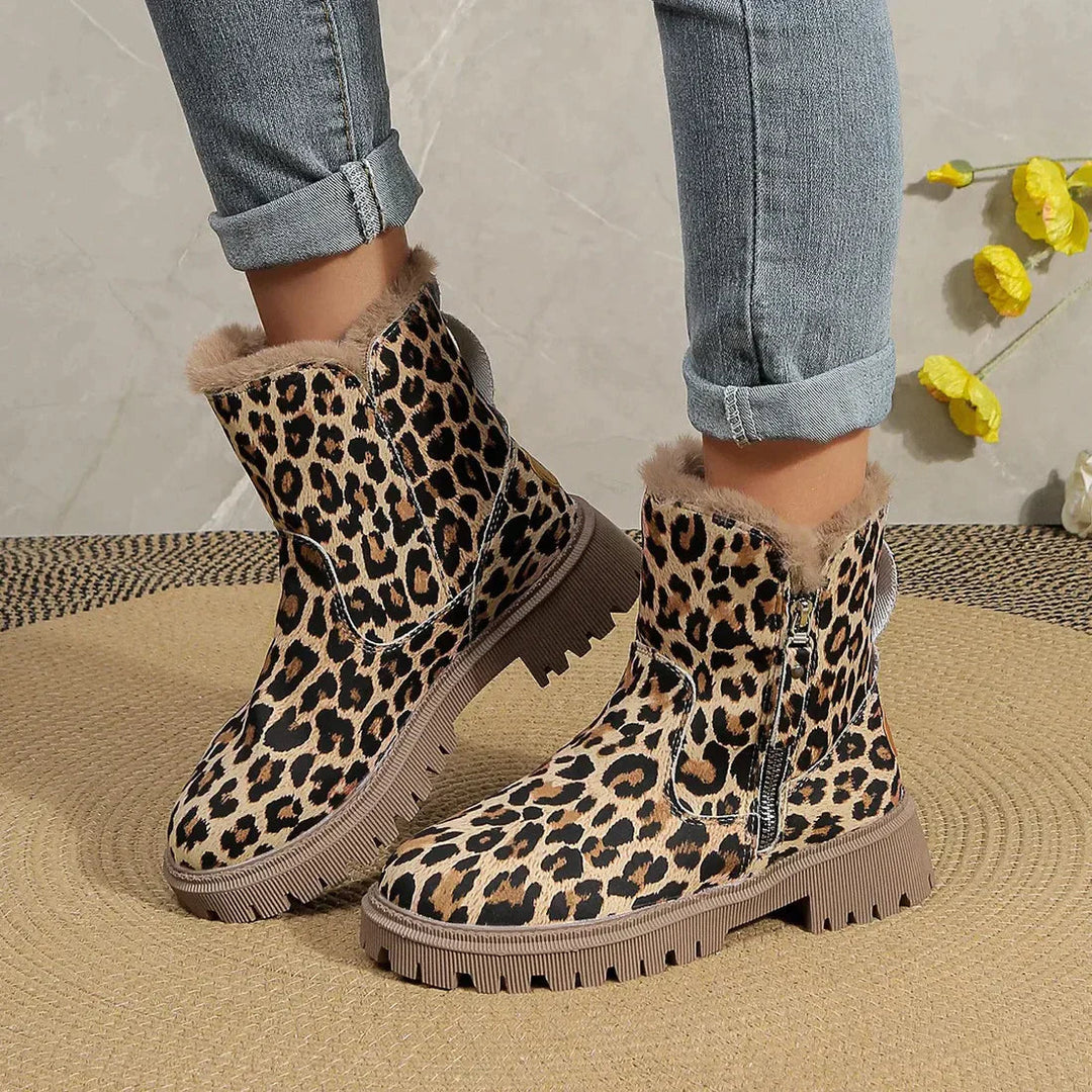 Drune | Leopardenmuster Schneestiefel für Damen – Gemütliches & Stylisches Winterfußbett