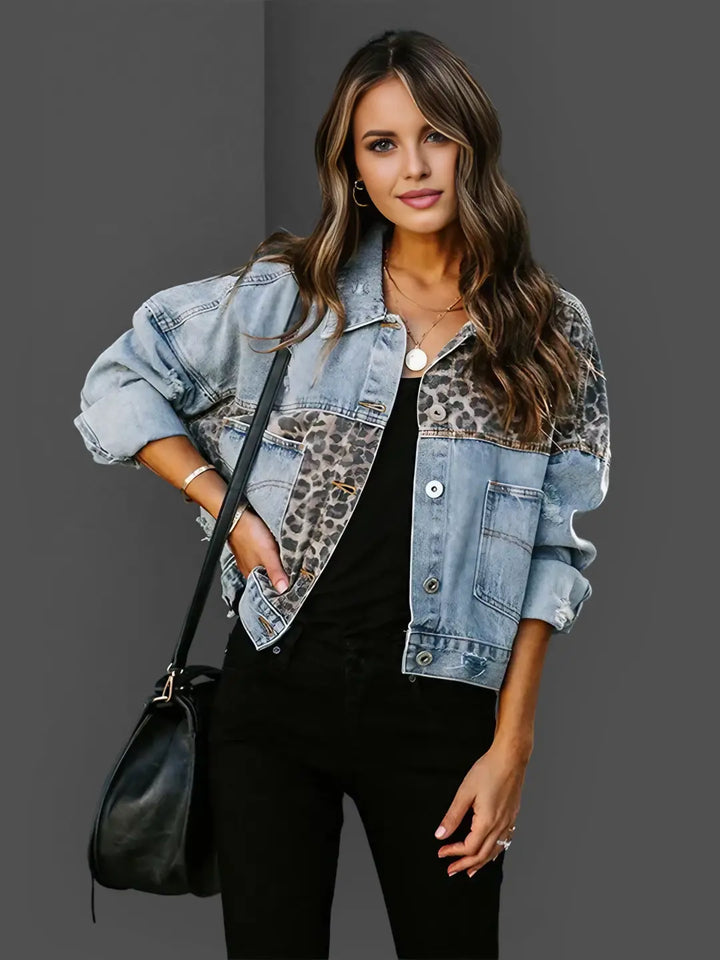 Drune | Leopardenakzent Denimjacke Kühn und Stilvoll