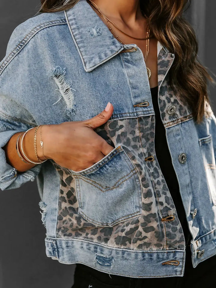 Drune | Leopardenakzent Denimjacke Kühn und Stilvoll