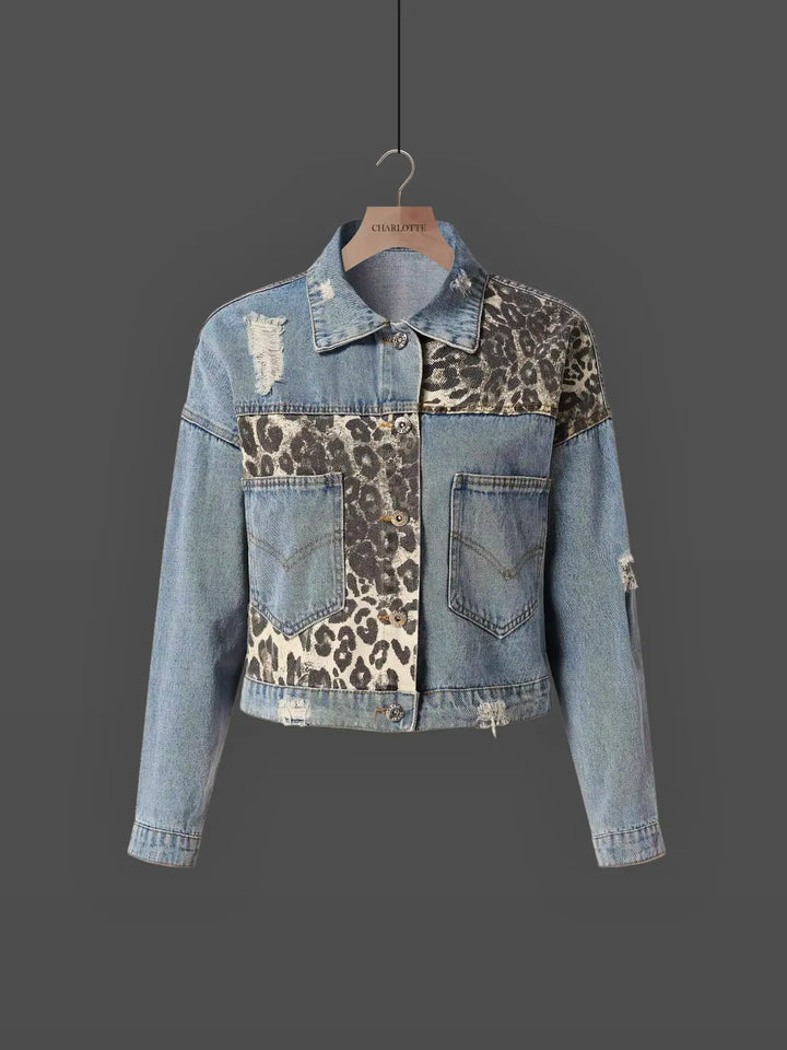 Drune | Leopardenakzent Denimjacke Kühn und Stilvoll