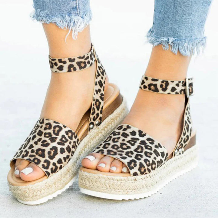 Drune | Plattform Sandalen Espadrille-Sohle Verstellbarer Knöchelriemen Zehenriemen