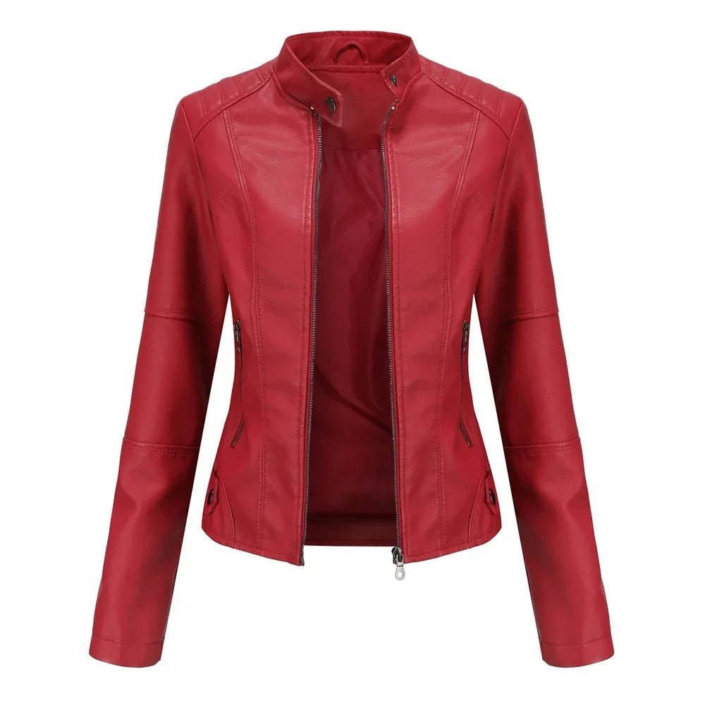 Drune | Slim Fit Reißverschluss Kunstlederjacke Damenjacke