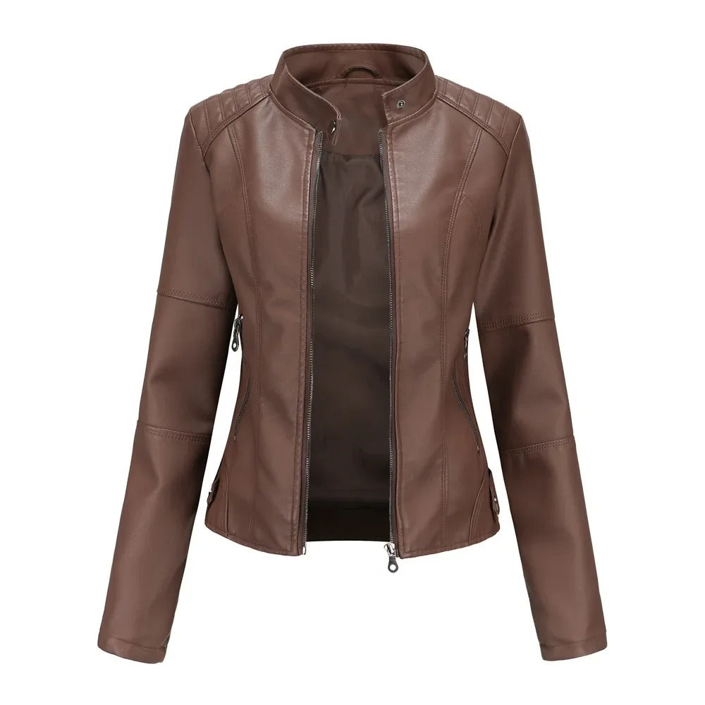Drune | Slim Fit Reißverschluss Kunstlederjacke Damenjacke