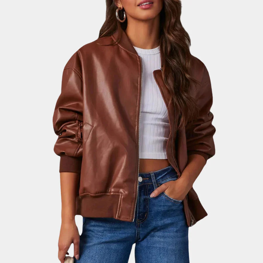 Drune | Damenjacke Übergröße Zip up Bomberjacke Bikerjacke