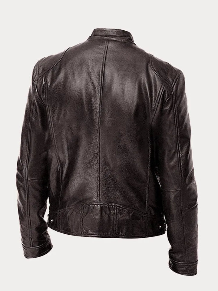 Drune | Zip-Up Reguläre Passform Bikerjacke Leder Herrenjacke