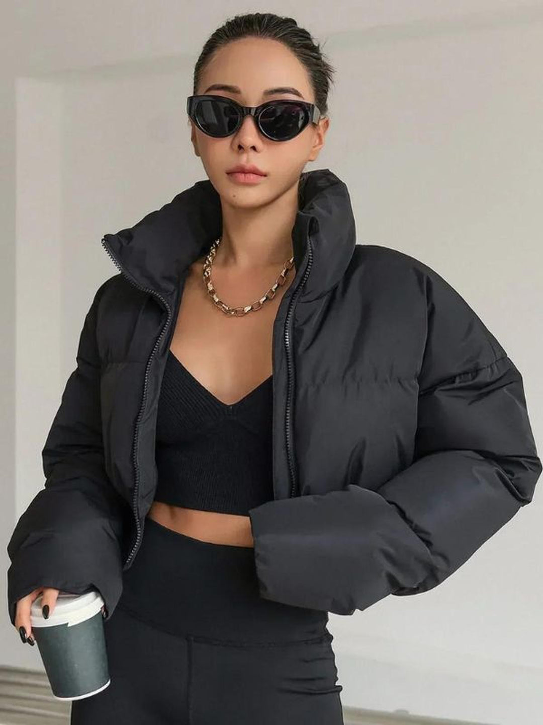 Drune | Damen Leichtgewicht Kurze Pufferjacke mit Hohem Kragen und Reißverschluss