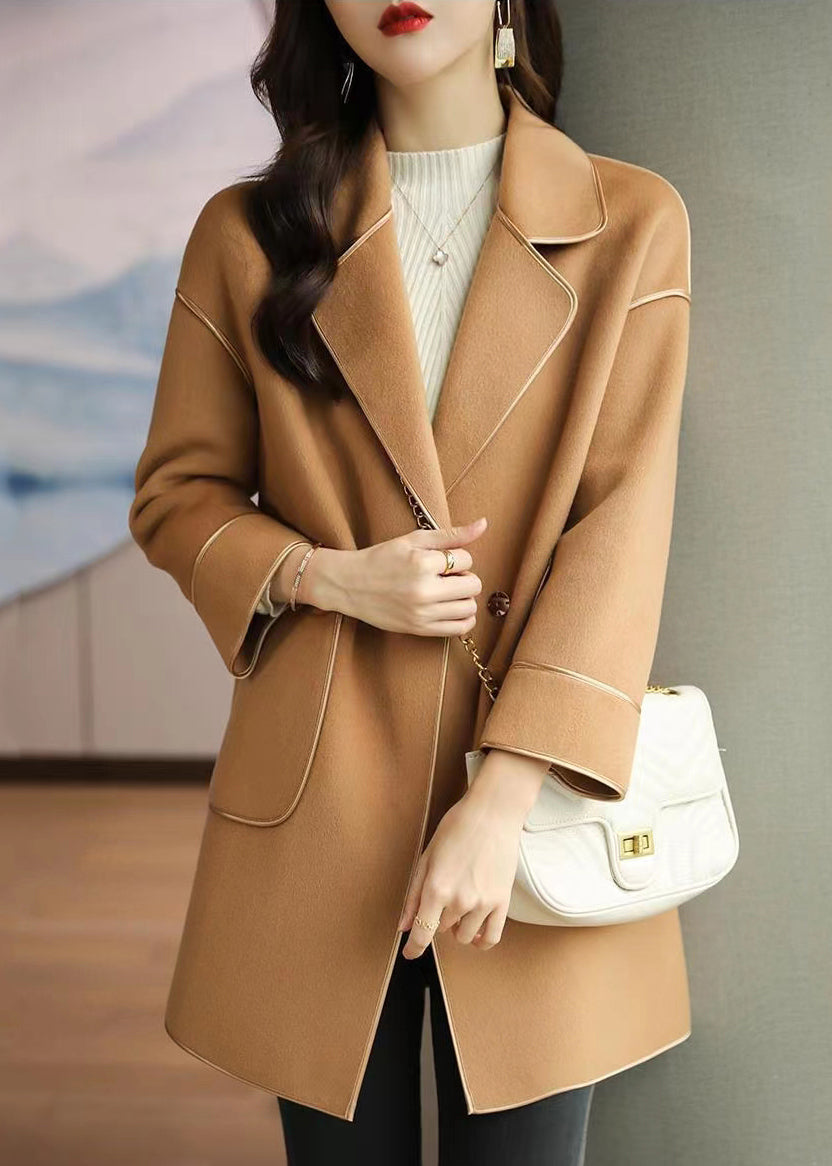 Drune | Camel Wollene Trenchcoats Revers Übergröße