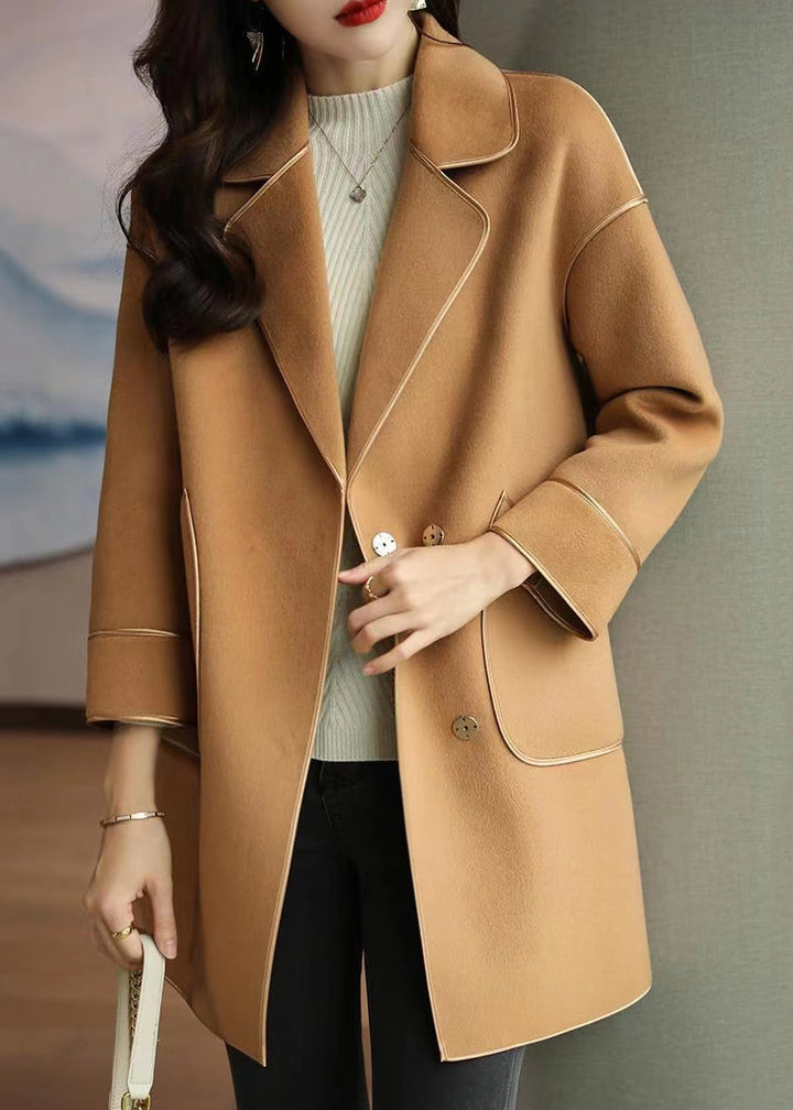 Drune | Camel Wollene Trenchcoats Revers Übergröße