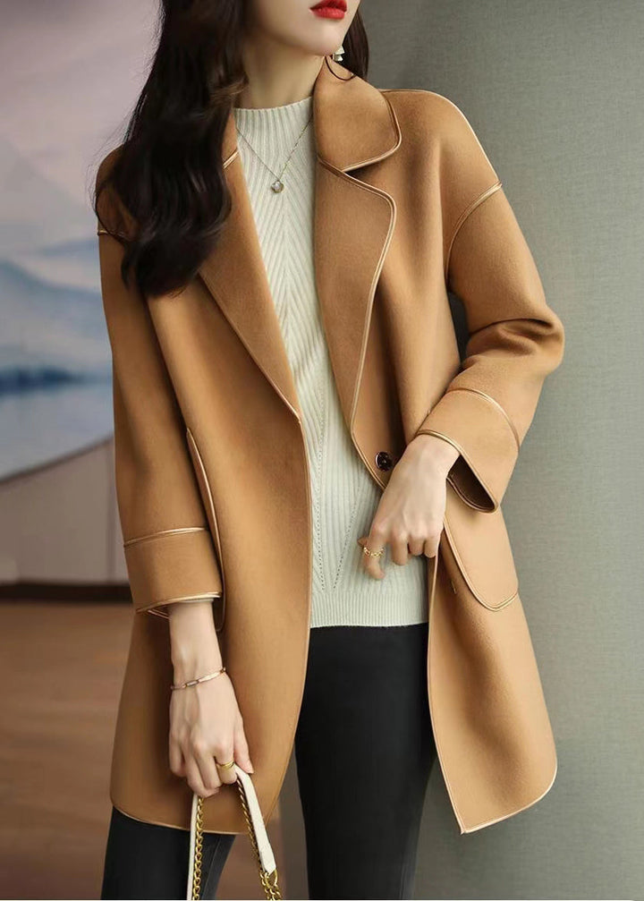 Drune | Camel Wollene Trenchcoats Revers Übergröße