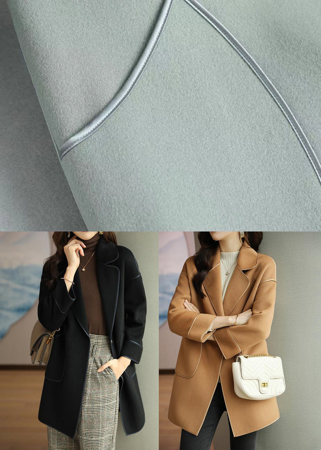 Drune | Camel Wollene Trenchcoats Revers Übergröße