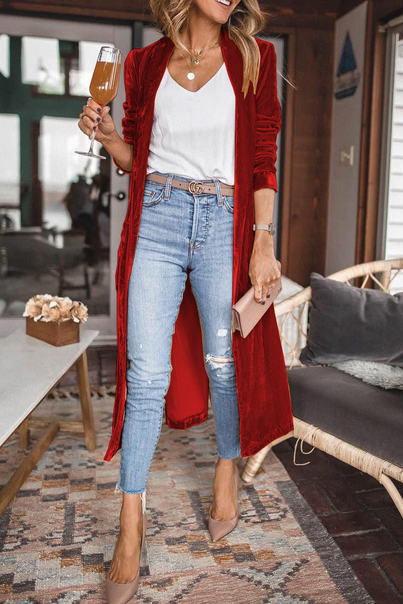 Drune | Damen Samt Cardigan mit Langen Ärmeln