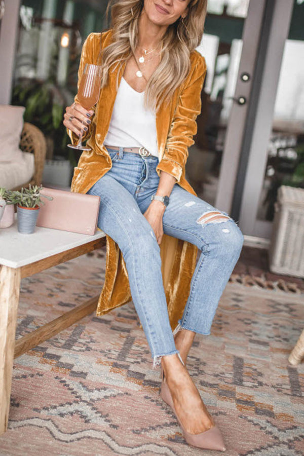 Drune | Damen Samt Cardigan mit Langen Ärmeln