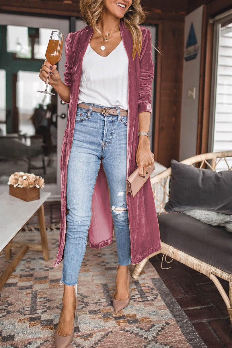 Drune | Damen Samt Cardigan mit Langen Ärmeln
