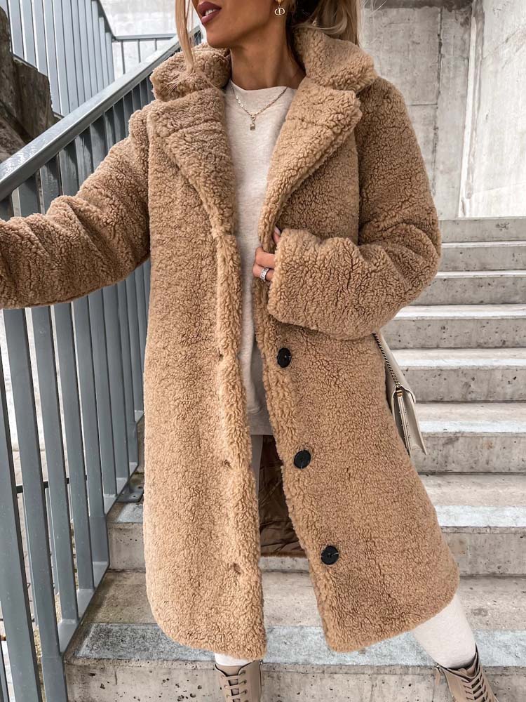 Drune | Bequemer langer Teddy-Mantel mit Plus-Size-Optionen