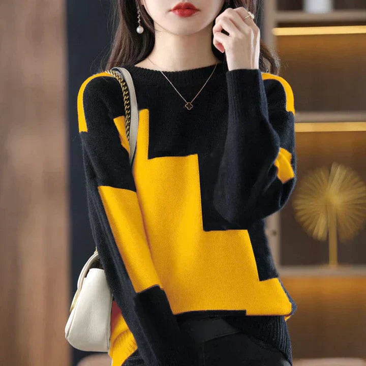 Drune | Eleganter Kontrastpullover mit stilvollem Schlitzdesign