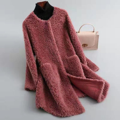 Drune | Damen Shearling Winterjacke mit Taschen