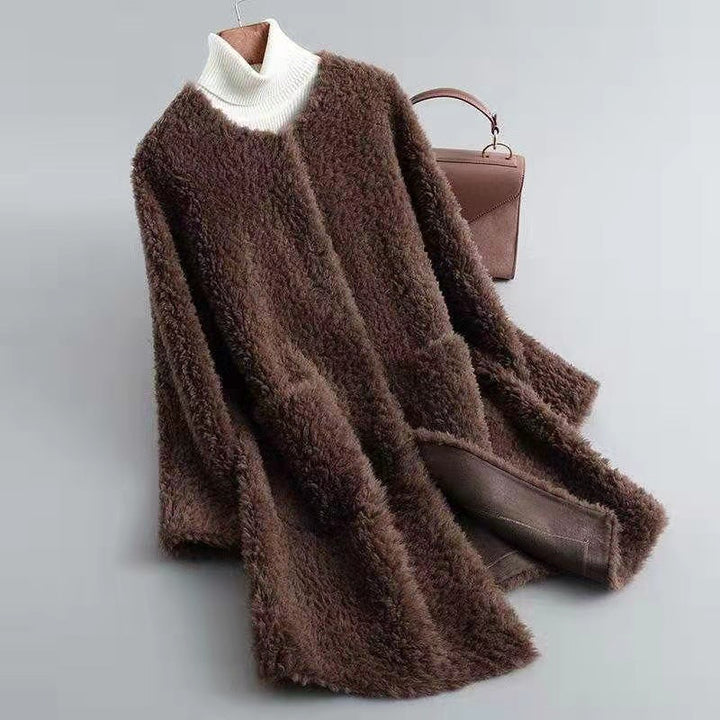 Drune | Damen Shearling Winterjacke mit Taschen