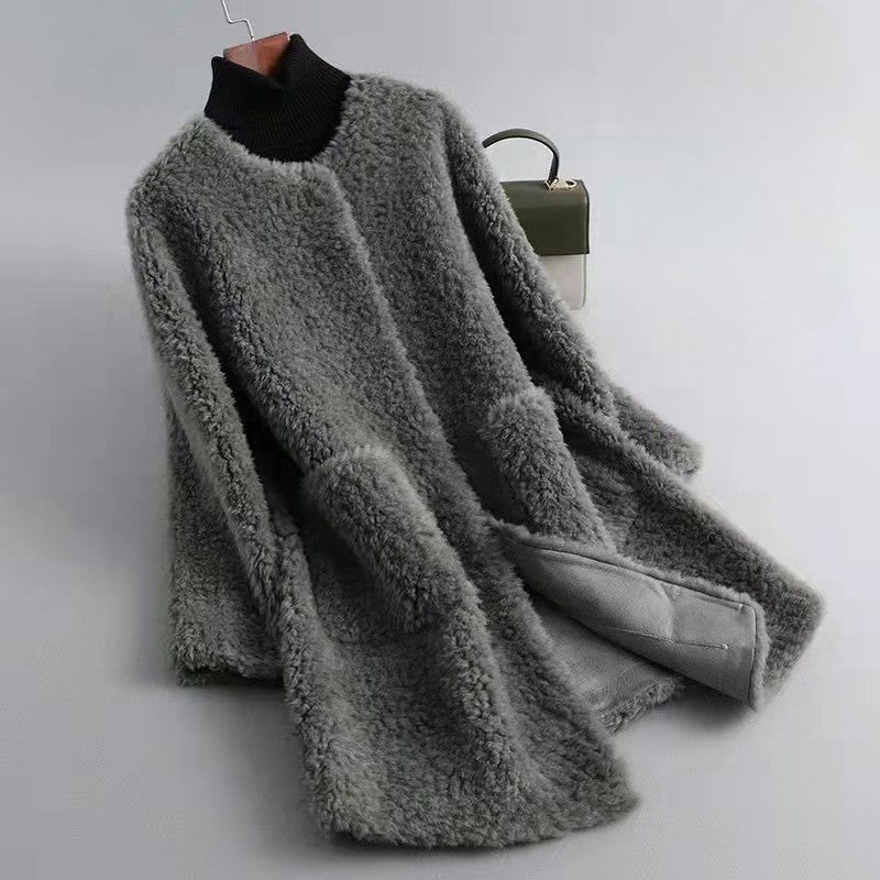 Drune | Damen Shearling Winterjacke mit Taschen