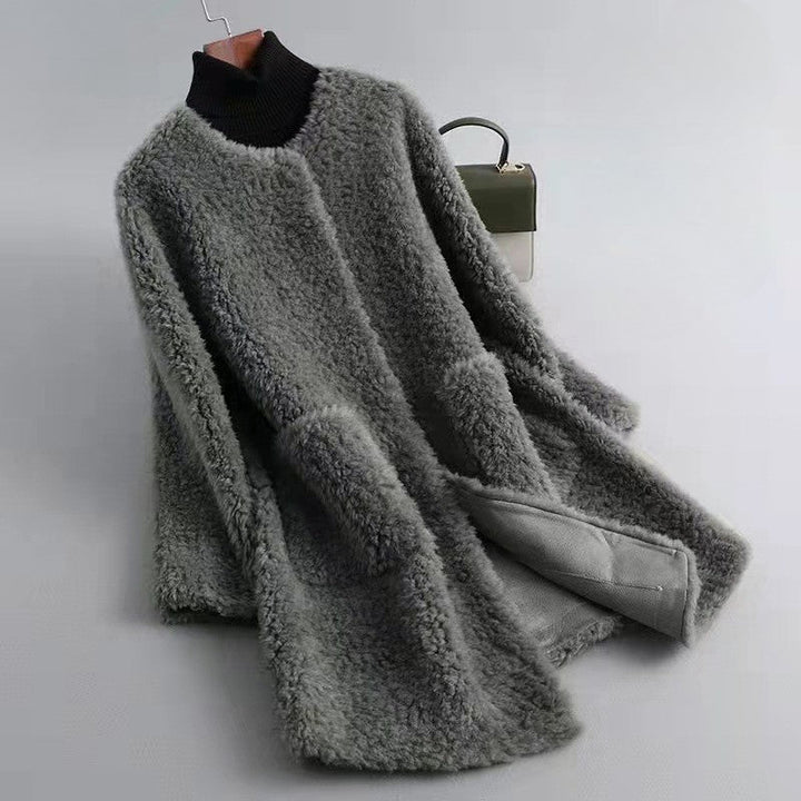 Drune | Damen Shearling Winterjacke mit Taschen