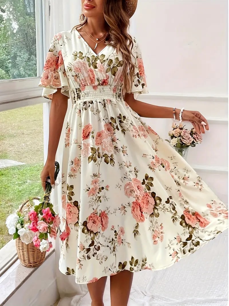 Drune | Elegantes Blumen Kleid Für Frühling Und Sommer