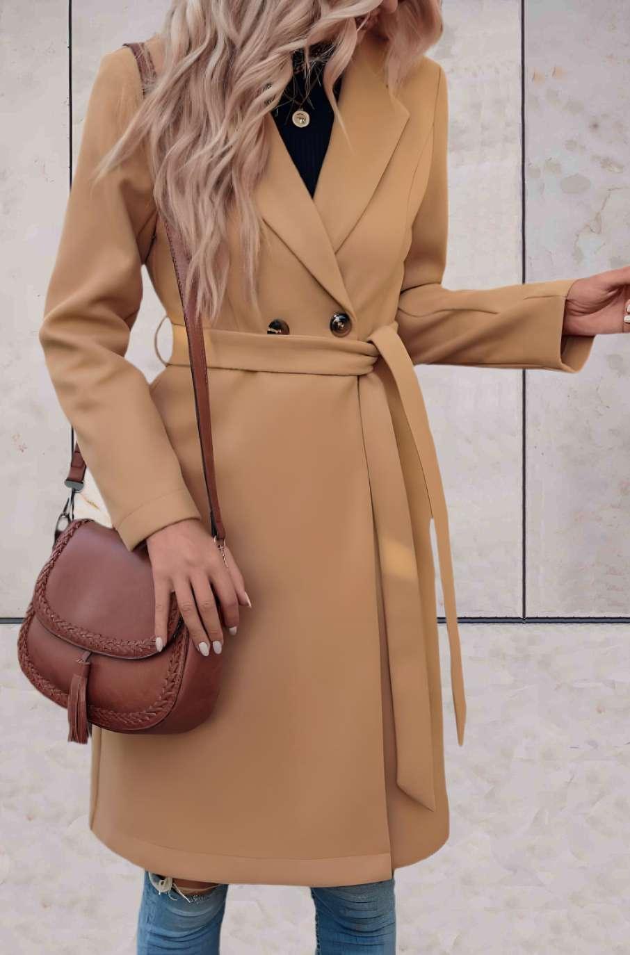 Drune | Langer eleganter Mantel mit Knopf für Damen