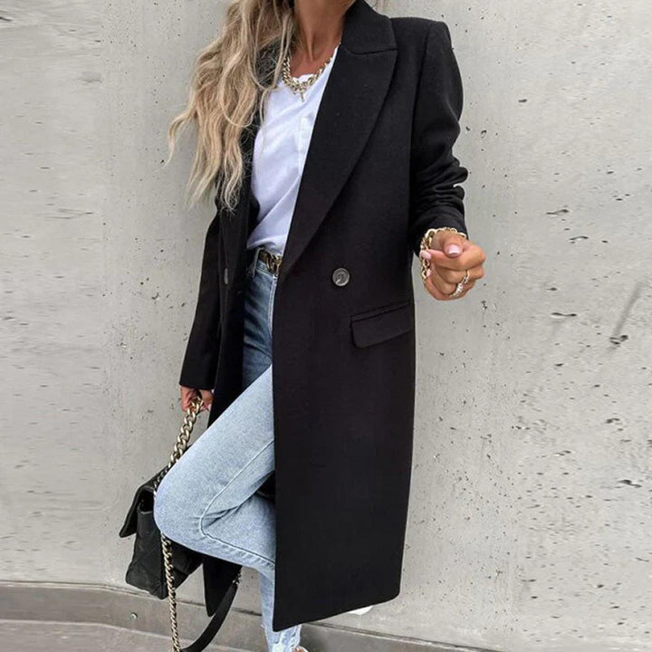Drune | Langer Damen Wollmischmantel mit Knopfleiste und Seitlichen Taschen