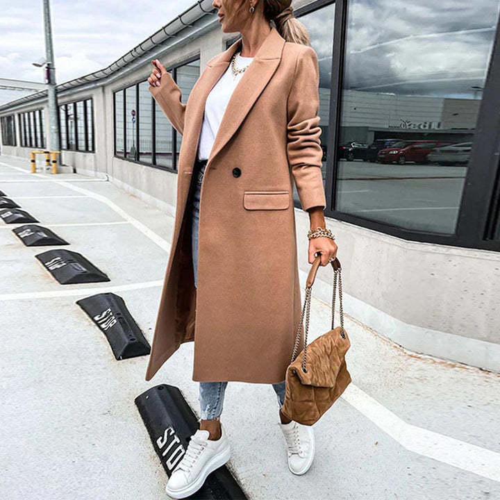 Drune | Langer Damen Wollmischmantel mit Knopfleiste und Seitlichen Taschen