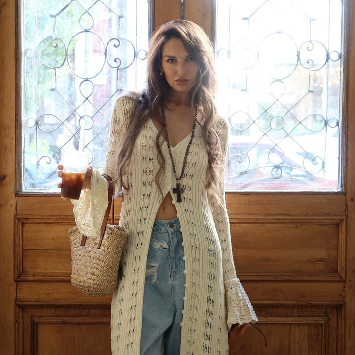 Drune | Damen Stilvoll Langer Cardigan - Boho Chic Design