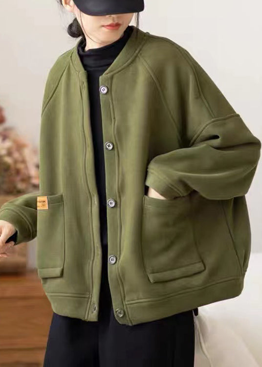 Drune | Armeegrün Knopf Taschen Warme Fleece Mäntel