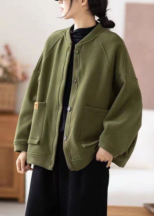 Drune | Armeegrün Knopf Taschen Warme Fleece Mäntel
