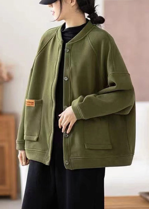 Drune | Armeegrün Knopf Taschen Warme Fleece Mäntel