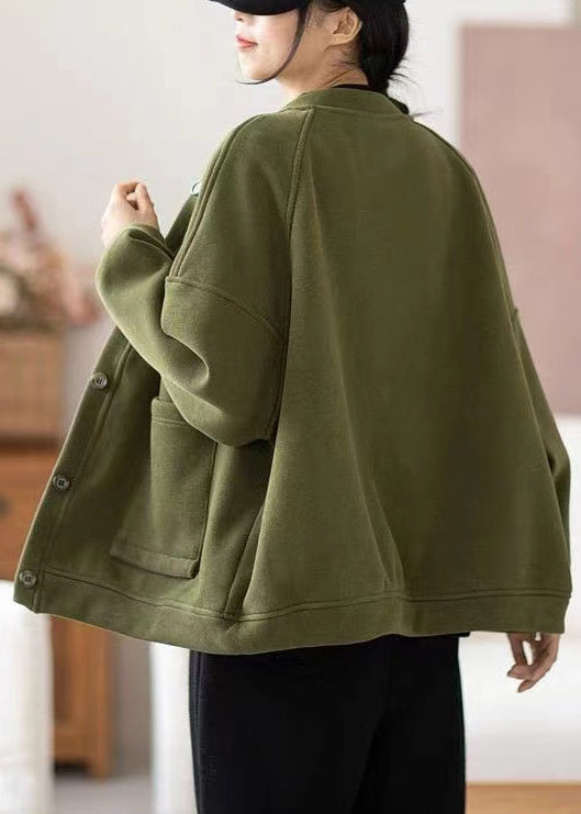 Drune | Armeegrün Knopf Taschen Warme Fleece Mäntel