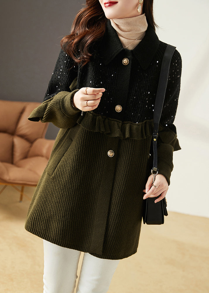 Drune | Armeegrün Rüschensequins Patchwork Strickmäntel